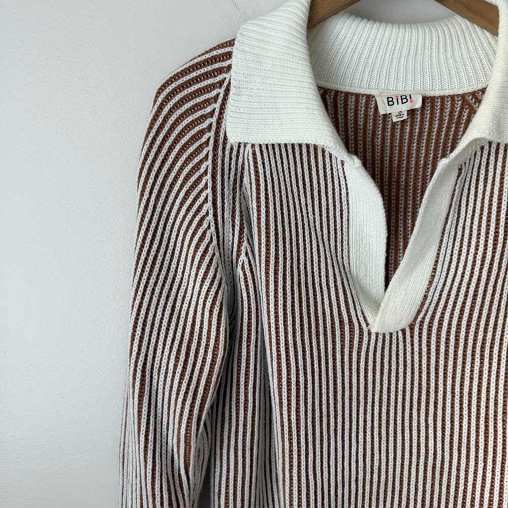 BiBi Cream and Brown Ribbed Knit Top - Picture 4 of 9